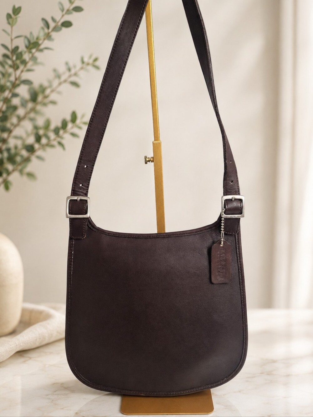 Coach Small Hippie Flap 9135 Vintage 2001 Brown Leather Crossbody Bag USA EUC
